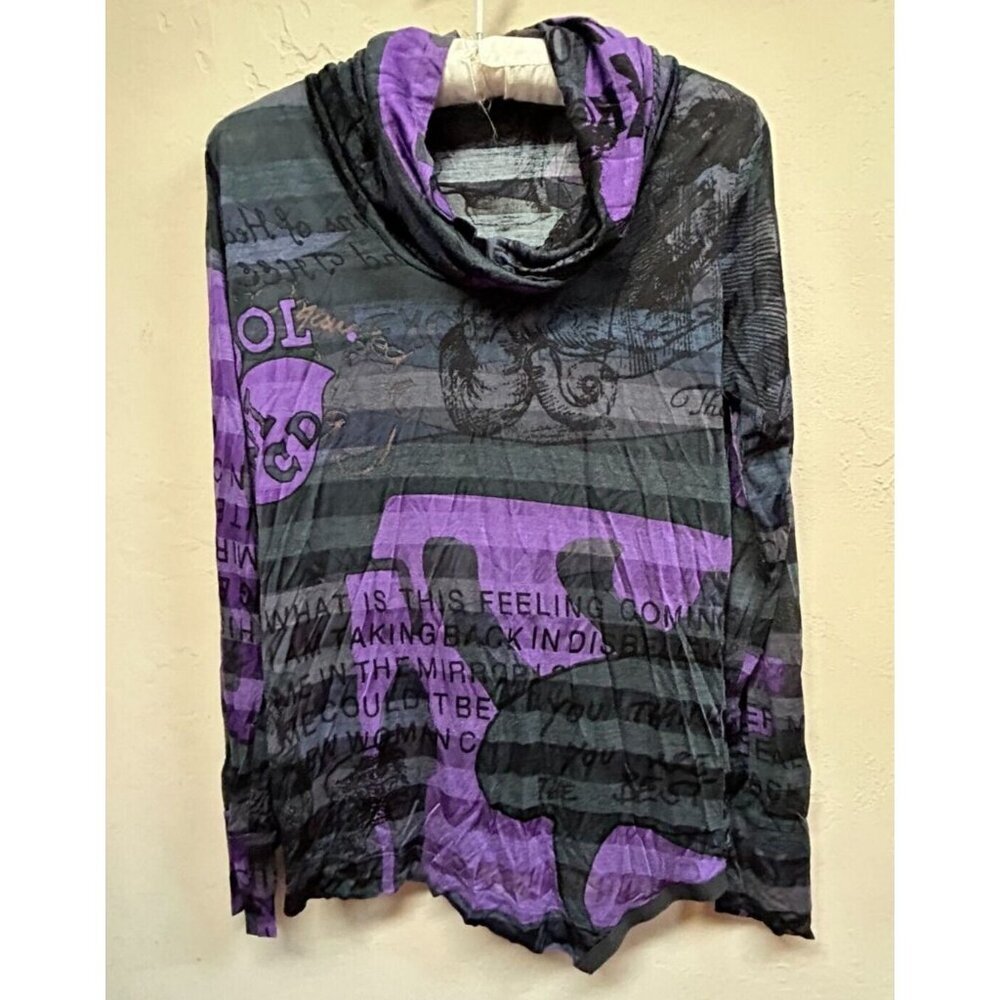 Marc Aurel Womens Cowl Neck Long Sleeve Top Size 36 Printed Black Asymmetric